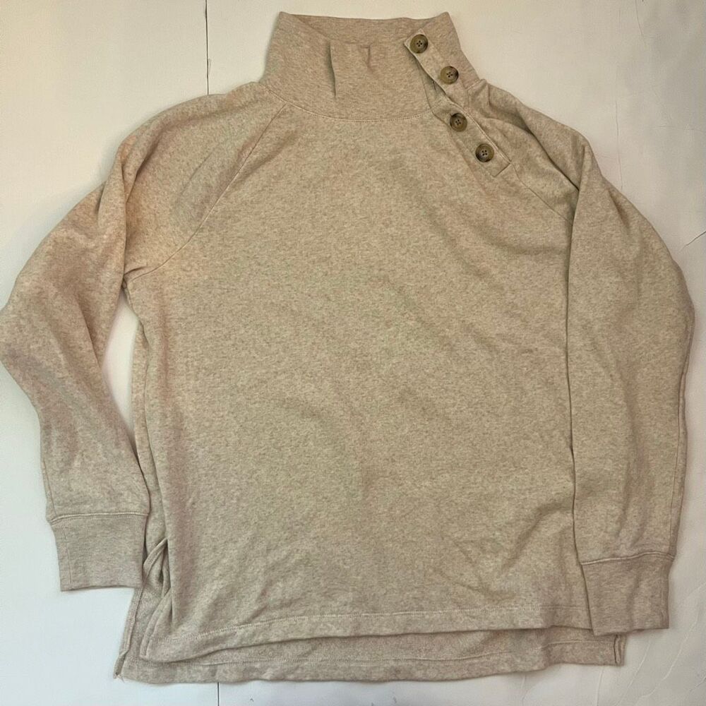 J. Crew Women's Button Collar Mock Neck Pullover Sweatshirt Cream Size Medium